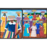 2 Alberoi Bazile, Figures, 20th c., O/B.