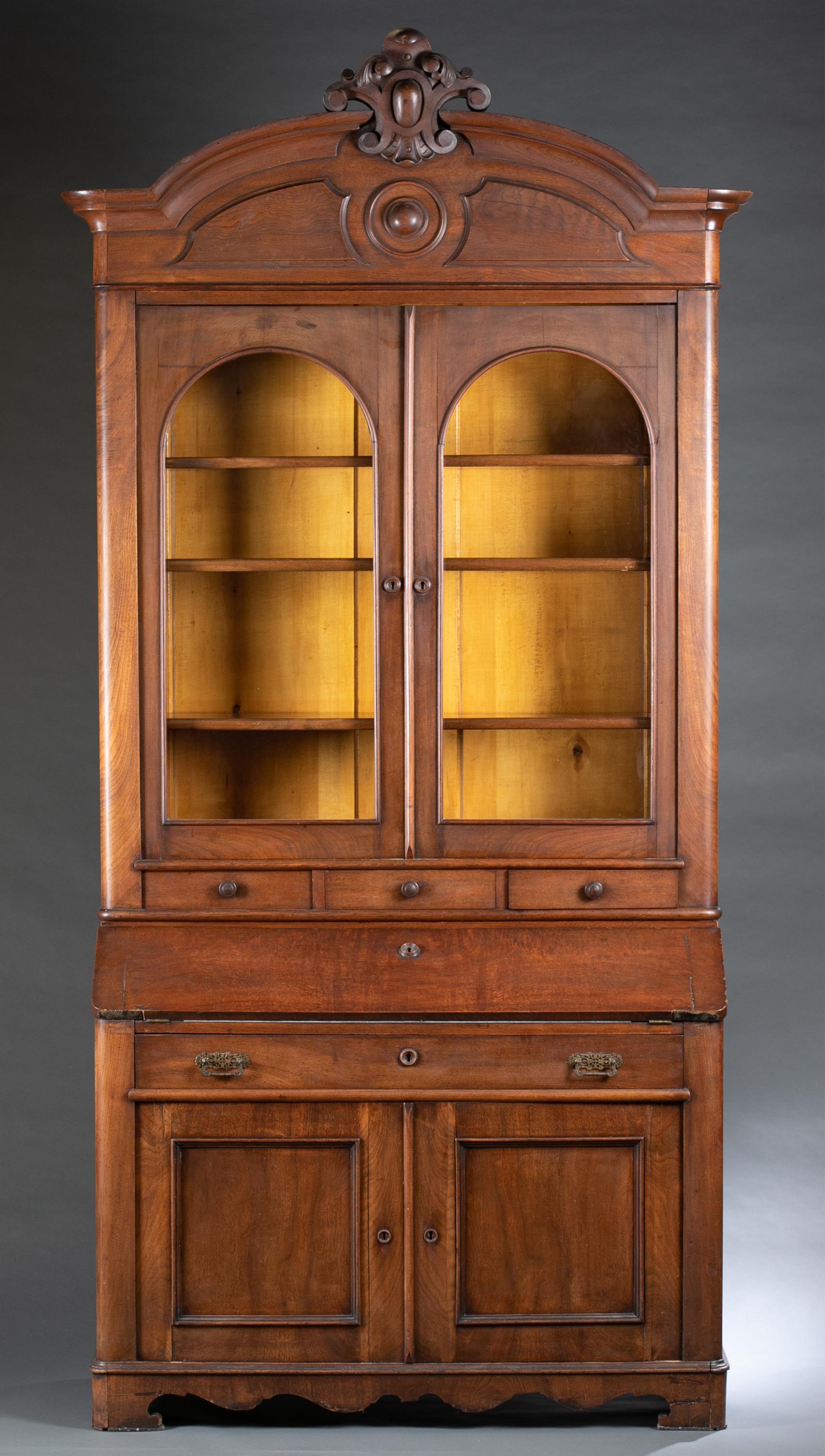 American walnut secretary bookcase, 19th c.