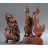2 Chinese wooden carvings, Cranes & Liu Hai.