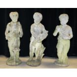 3 concrete cherub garden statues