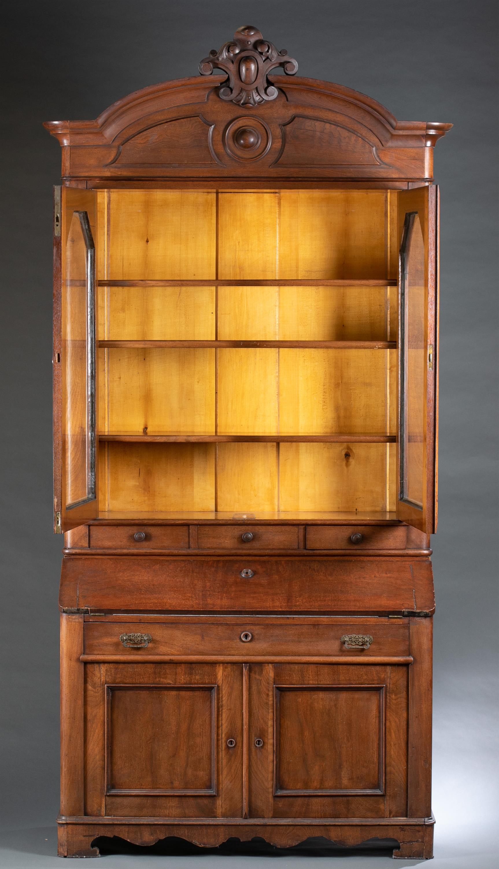 American walnut secretary bookcase, 19th c. - Image 9 of 10