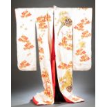 Japanese white silk handmade wedding kimono.