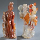 2 Carved agate Chinese figures