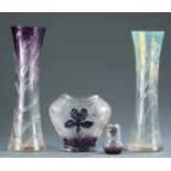 4 European intaglio floral glass pieces.