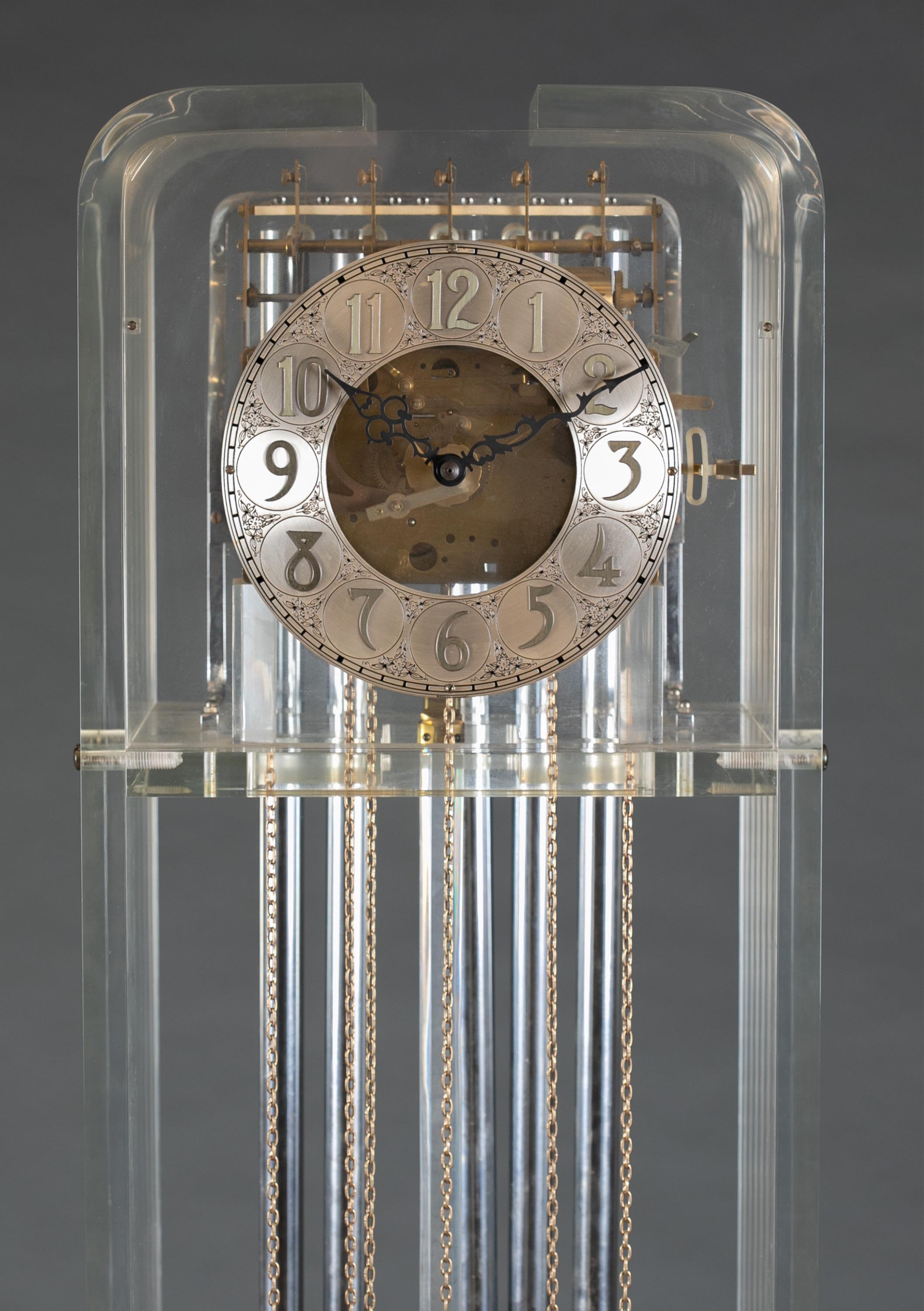 Hollywood Regency Lucite acrylic tall case clock. - Image 2 of 5