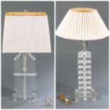 2 Hollywood Regency Bauer Lucite acrylic lamps.