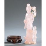 2 Rose quartz carved female figures.
