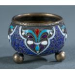 Imperial Russian enamel and silver salt cellar.