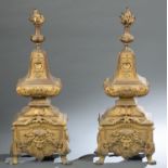 Louis XVI style monumental gilt bronze andirons.