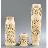 Pair of carved ivory vases, 19th c.