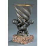 French Rococo bronze tritons vase on granite base.