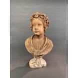 Terra cotta bust of a young girl, 19th c.