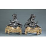 Pair of Louis XVI style bronze andirons