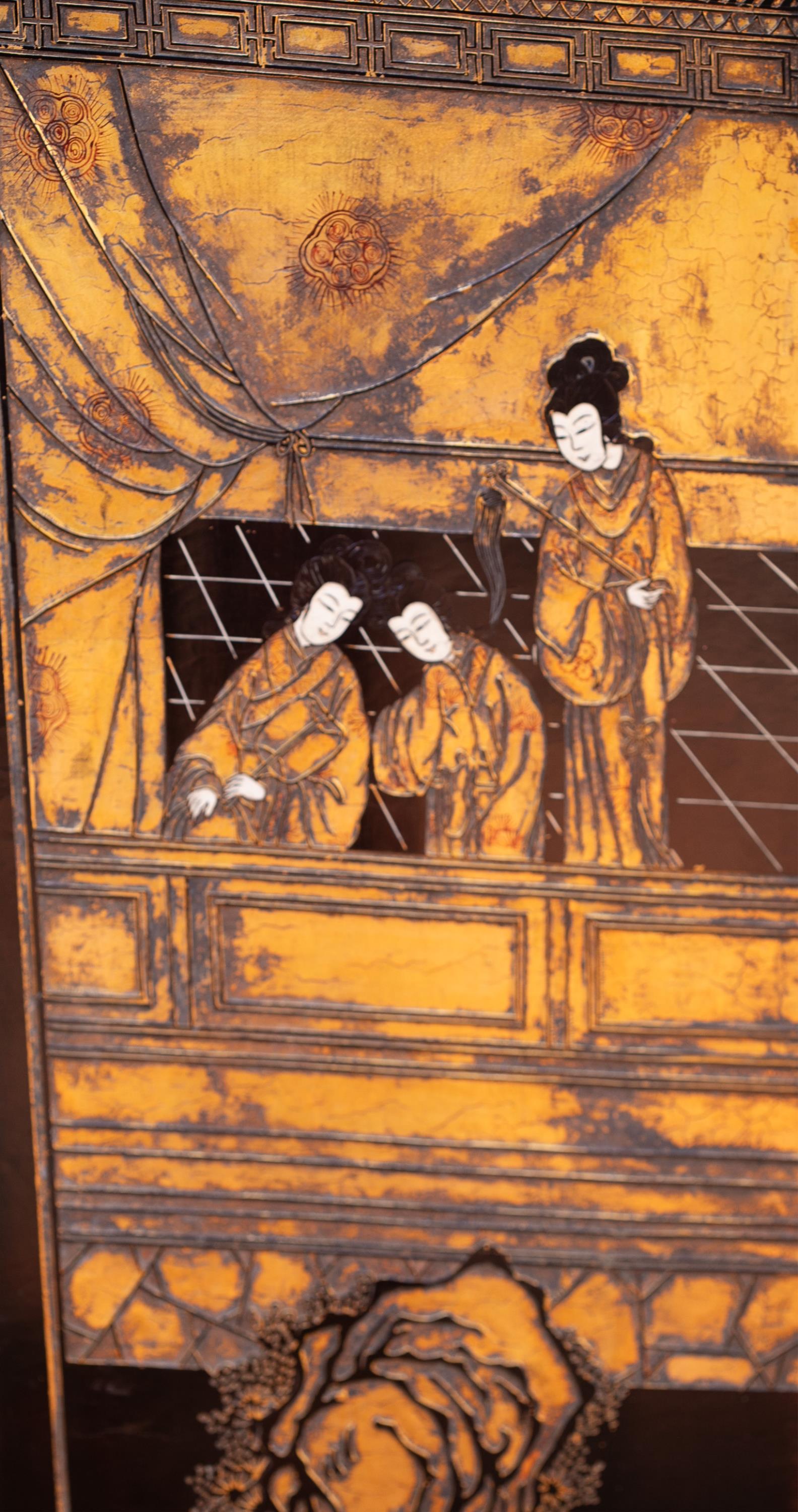 Chinese 8-panel lacquer screen. - Image 4 of 9