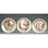 3 porcelain cabinet plates with classical design.