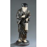 Ivory Okimono of an old man holding a lantern