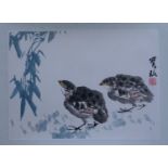 Chinese watercolor painting of quail, Jia Baomin.