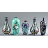 5 Japanese cloisonne vases, 19th/ Early 20th c.