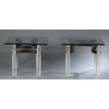 Pair of rosewood and Lucite coffee tables.