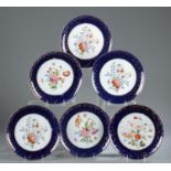 6 German hand painted cobalt plates.