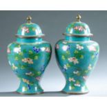 2 Cloisonne covered ginger jars.