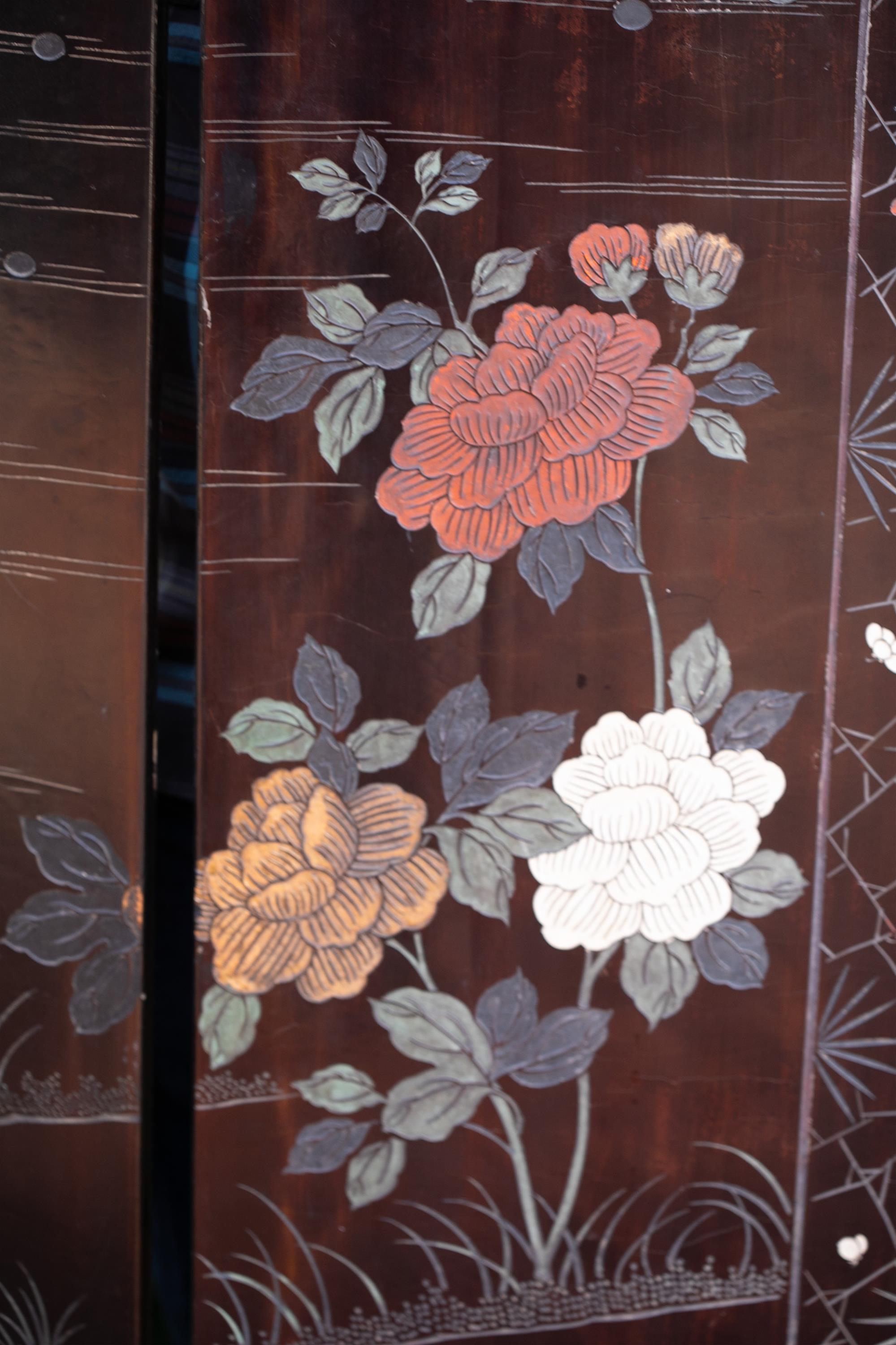 Chinese 8-panel lacquer screen. - Image 9 of 9