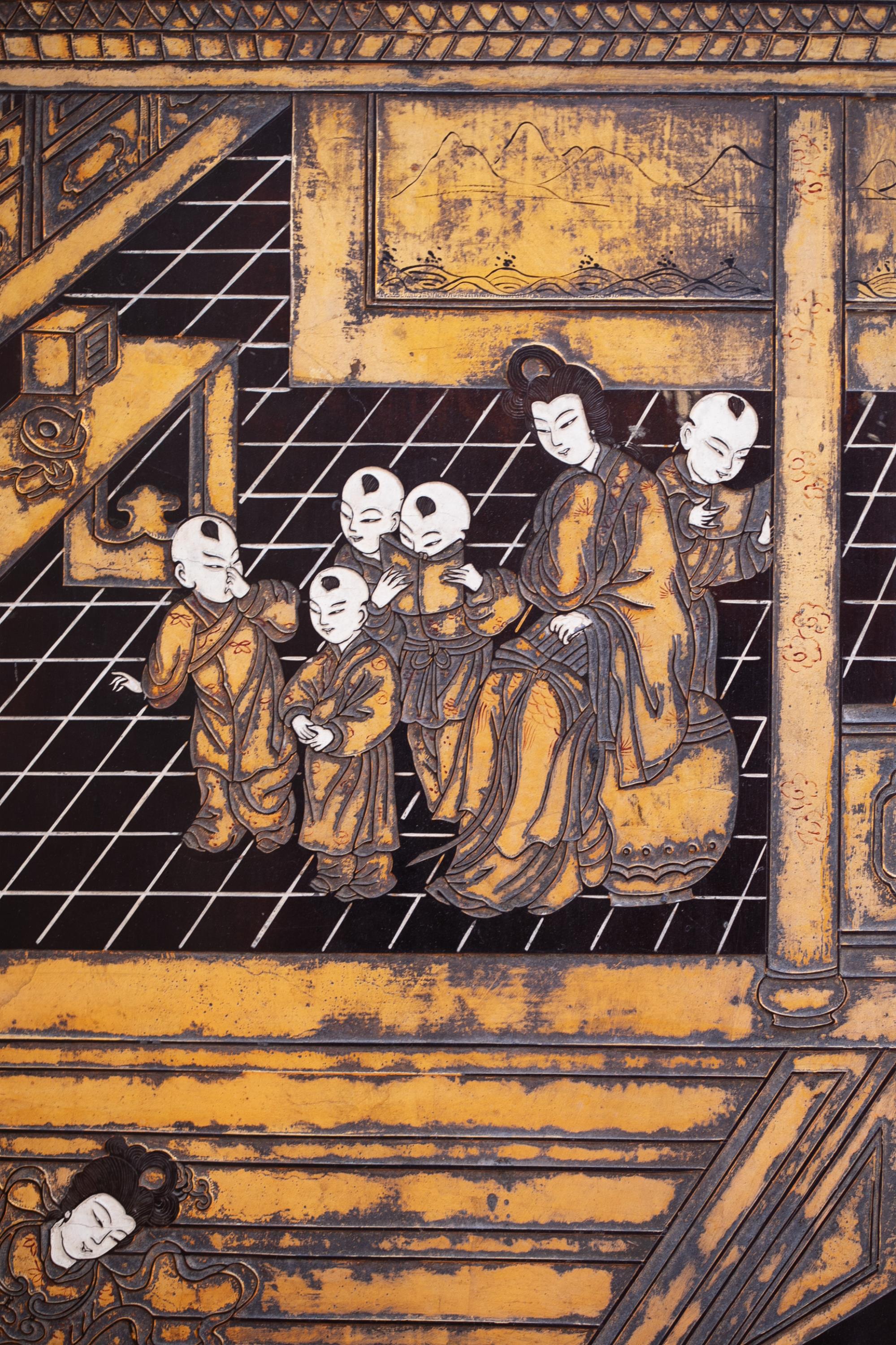 Chinese 8-panel lacquer screen. - Image 2 of 9