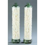 Pair of Chinese celadon jade incense burners.