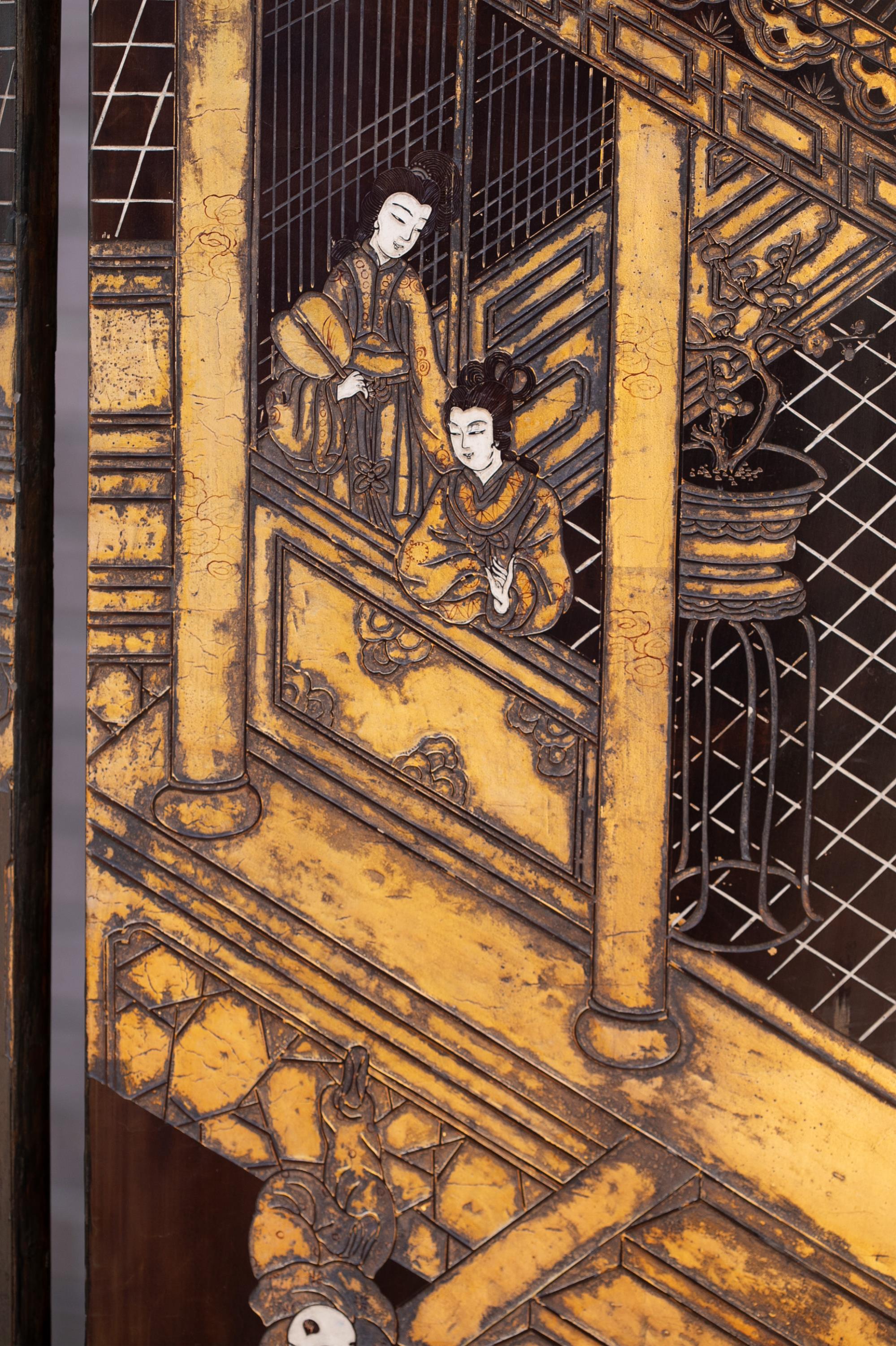 Chinese 8-panel lacquer screen. - Image 5 of 9