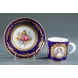 Sevres porcelain jeweled cup and saucer.