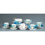 6 Sevres porcelain teacups and one sugar bowl