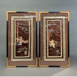 Pair of Chinese silk embroidery, framed.