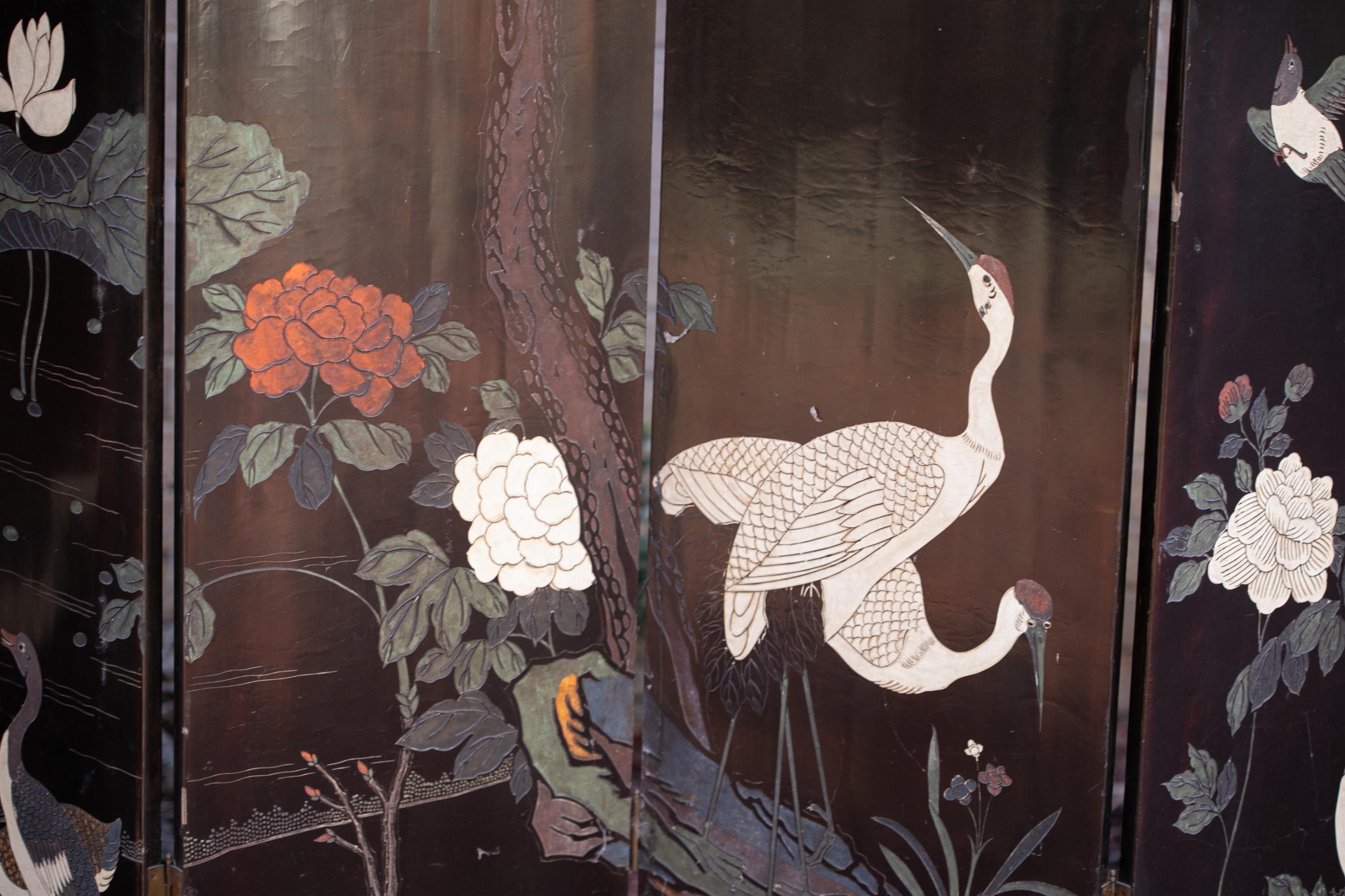 Chinese 8-panel lacquer screen. - Image 7 of 9