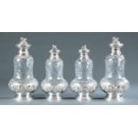 4 French silver and pattern glass cruets.