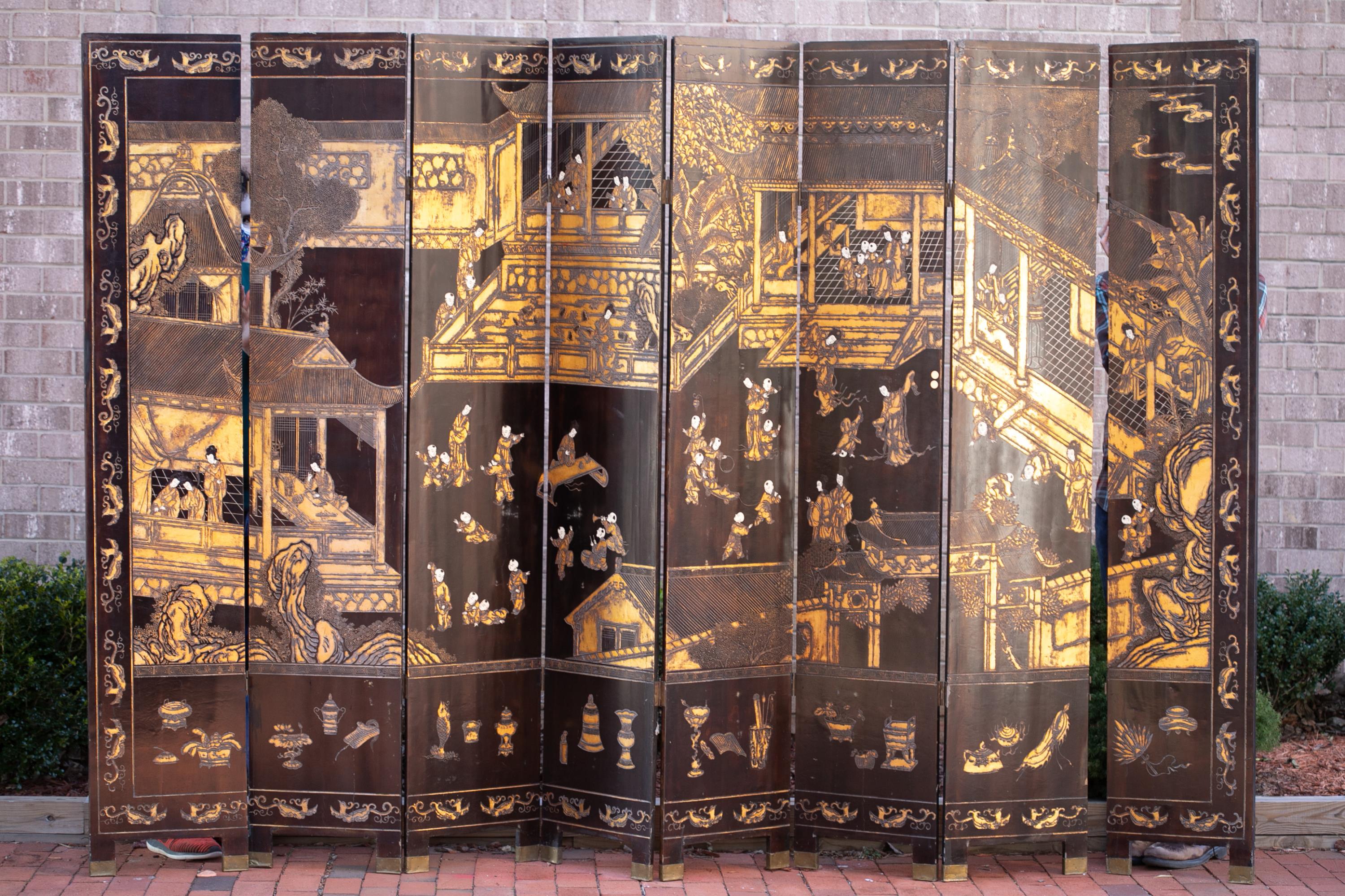 Chinese 8-panel lacquer screen.