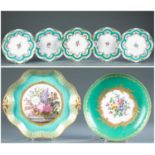 7 Sevres green and gold plates, 18th c.