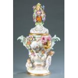 Meissen porcelain urn with sprigged flowers.