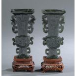 2 Chinese spinach jade vases, 20th c.