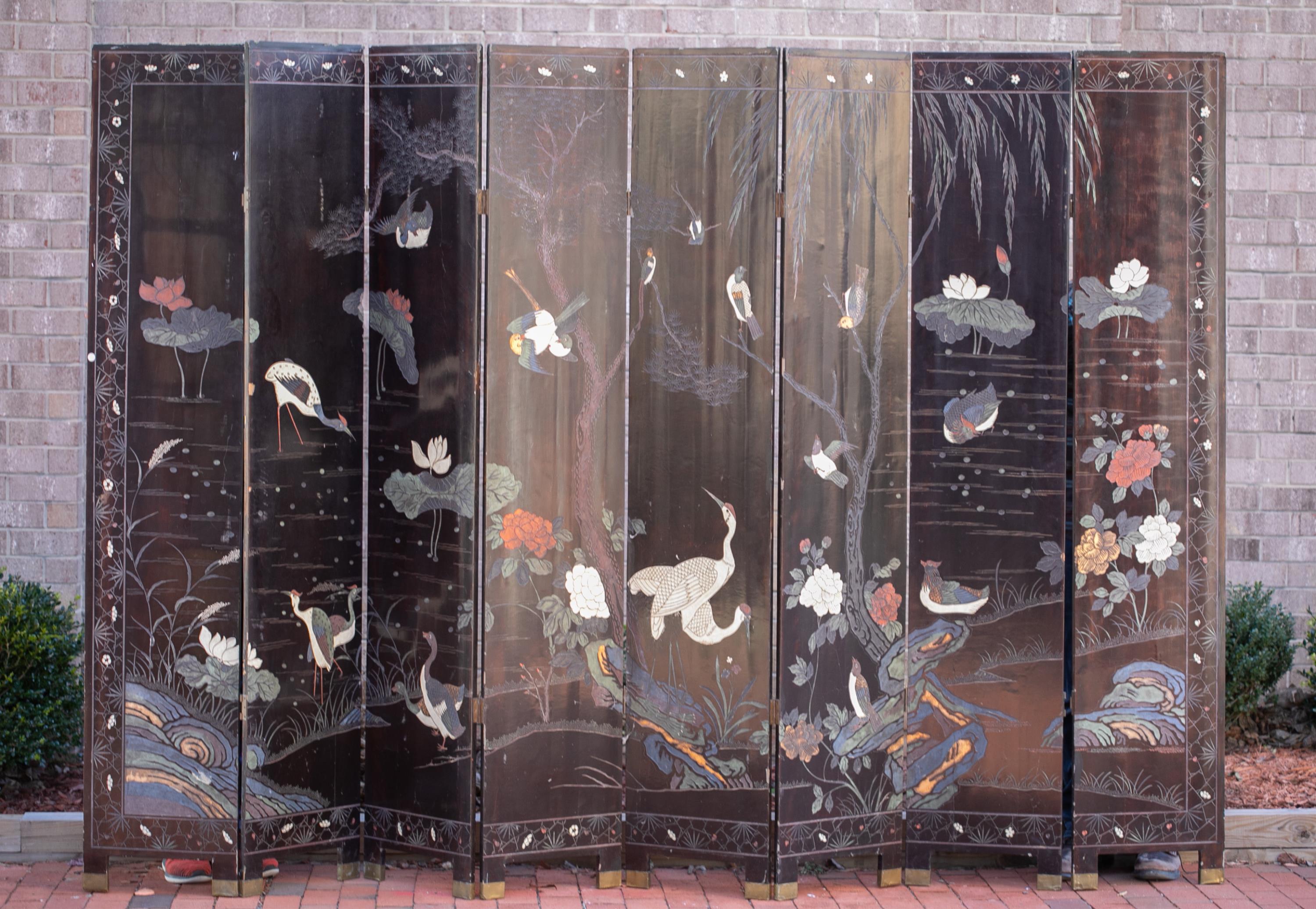 Chinese 8-panel lacquer screen. - Image 6 of 9