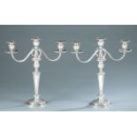 Pair of American sterling three light candelabras