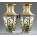 Pair of brass enamel vases.