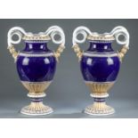 2 Meissen serpent handle vases, 19th c.