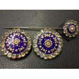 Three circular Victorian enamelled silver brooches, one with presentation engraving dated 1866,