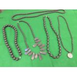 Five jet style bead necklaces - all different. (5)