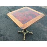 A square Victorian style pub table, the elm moulded top inset with faux rouge marble panel,