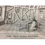 A rare monochrome print by William Davison of Alnwick, titled The Old Maids Petition, mounted &