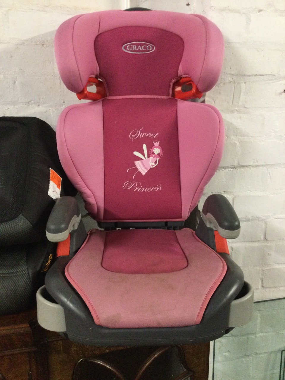 A Graco childs car seat; a pair of Halfords booster seat supports; a metal filing cabinet; and a box - Image 2 of 3