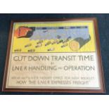 A large LNER commercial poster advertising freight transit time, the coloured print with stylised