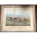 A Victorian coloured print, Great Match for 1000 Guineas, published in 1875 with two horses in