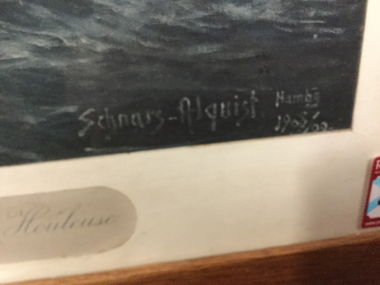 Schnars Alquist, lithographic print of stormy seas, mounted & oak framed. (33.75in x 21.5in) - Image 2 of 3